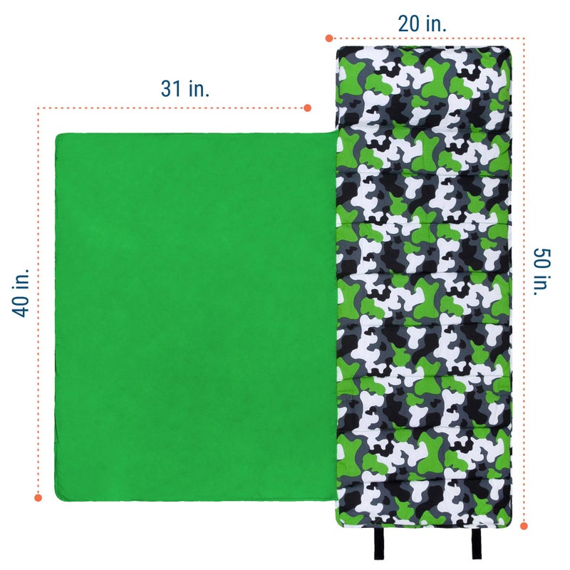 Wildkin Kids Original Nap Mat â€“ Cozy Kids Sleep Mat with Pillow, Ideal for School & Travel - Camo Green - Image 5
